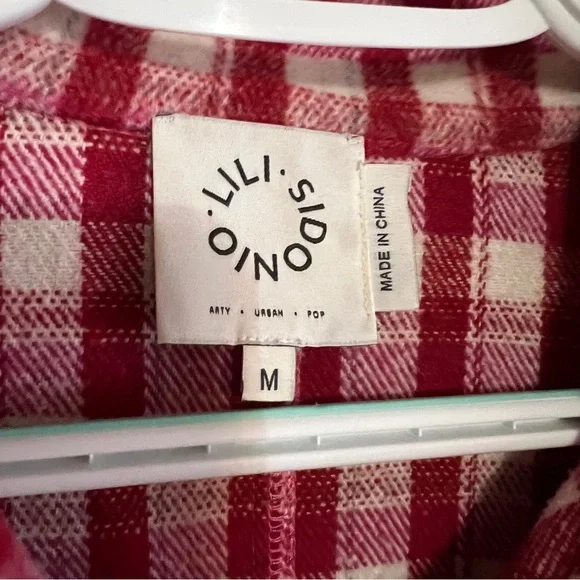 Lili Sidonio Red Pink and White Plaid Shirt Jacket M - Picture 4 of 10